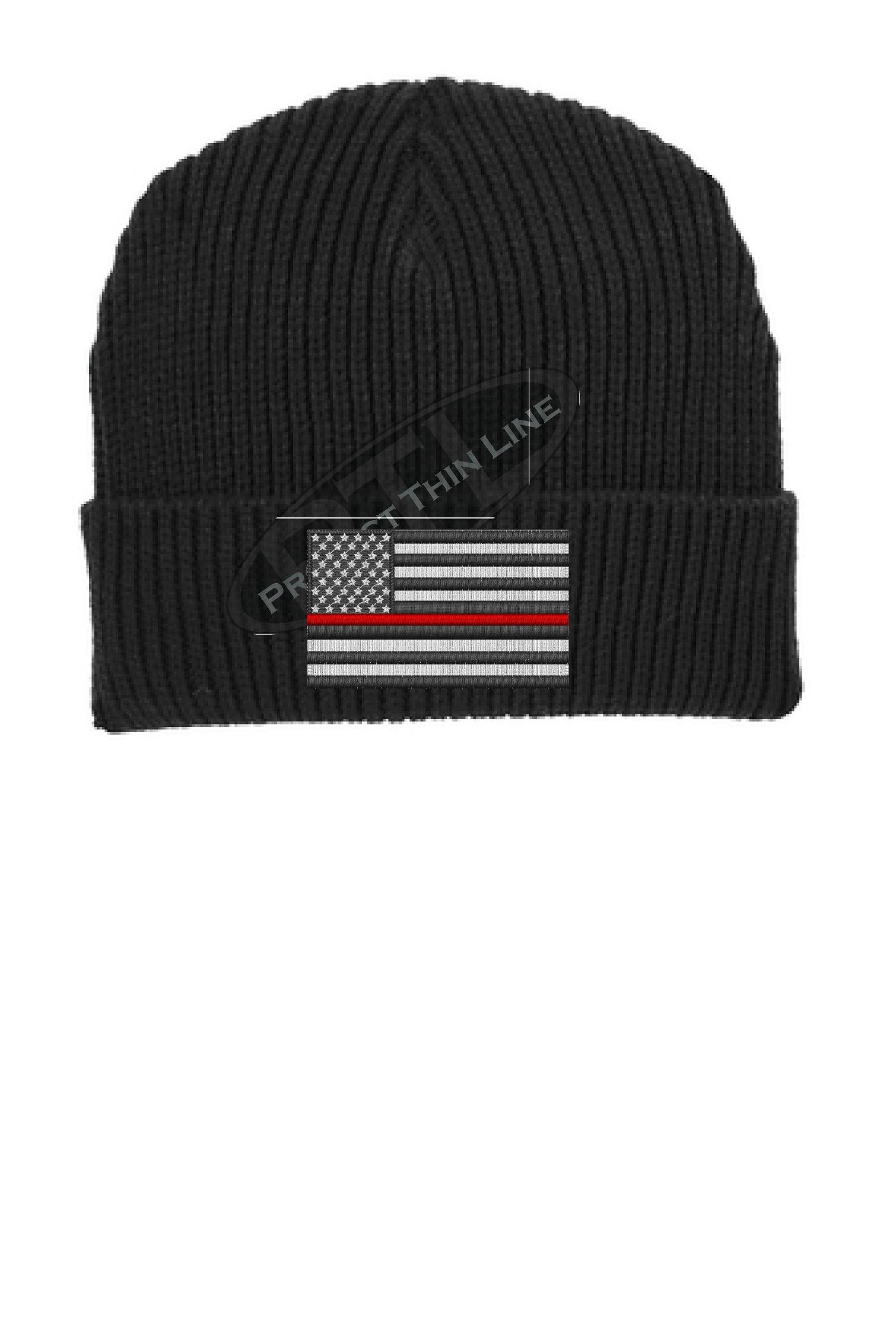 Thin Red Line Subdued American Flag Law Enforcement Black Hat Cap Winter Watch