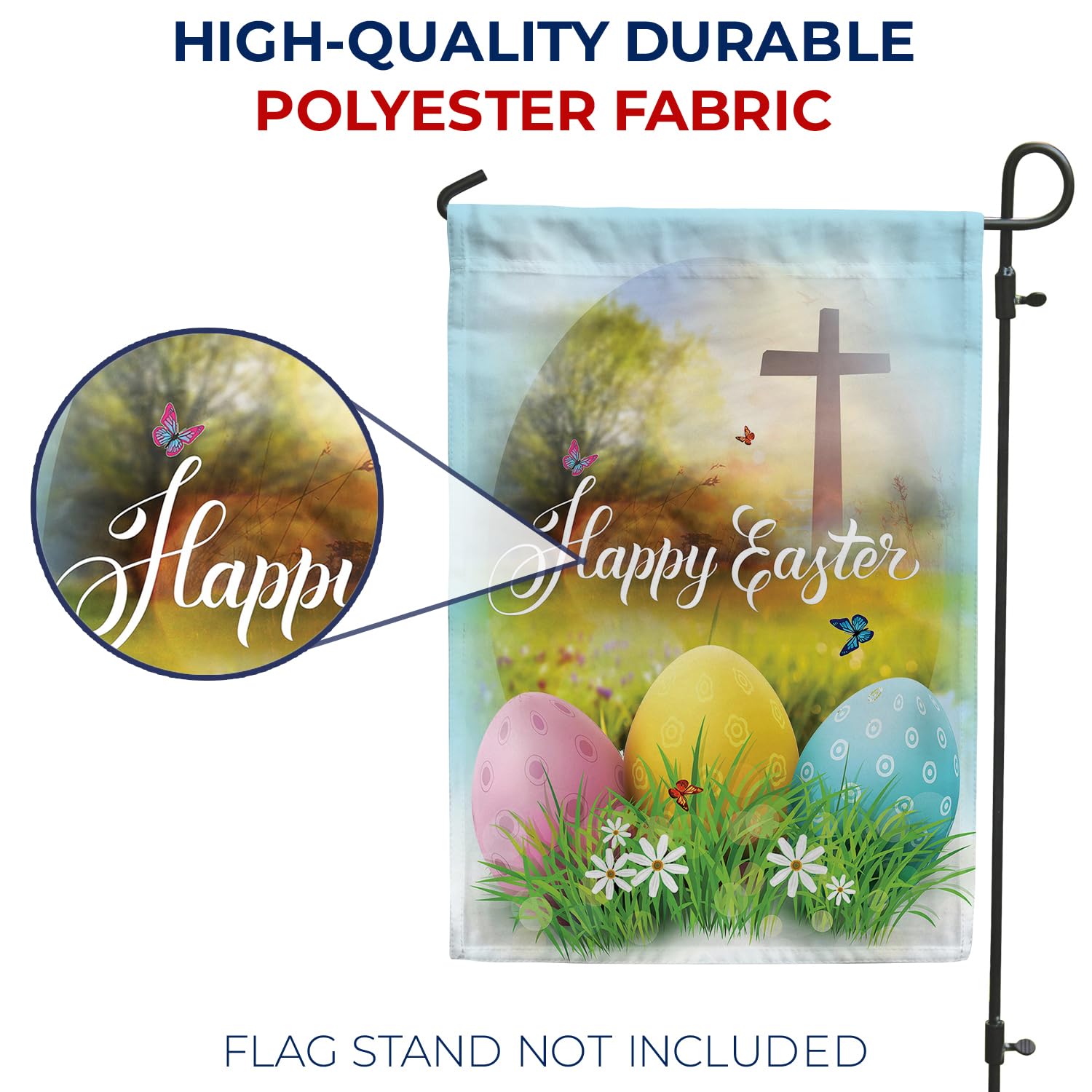 'America Forever Happy Easter' flaga ogrodowa 30 x 45 cm religijny krzyż święta wiosna sezonowe podwórko na zewnątrz dekoracyjne dwustronne jajka wielkanocne flaga ogrodowa