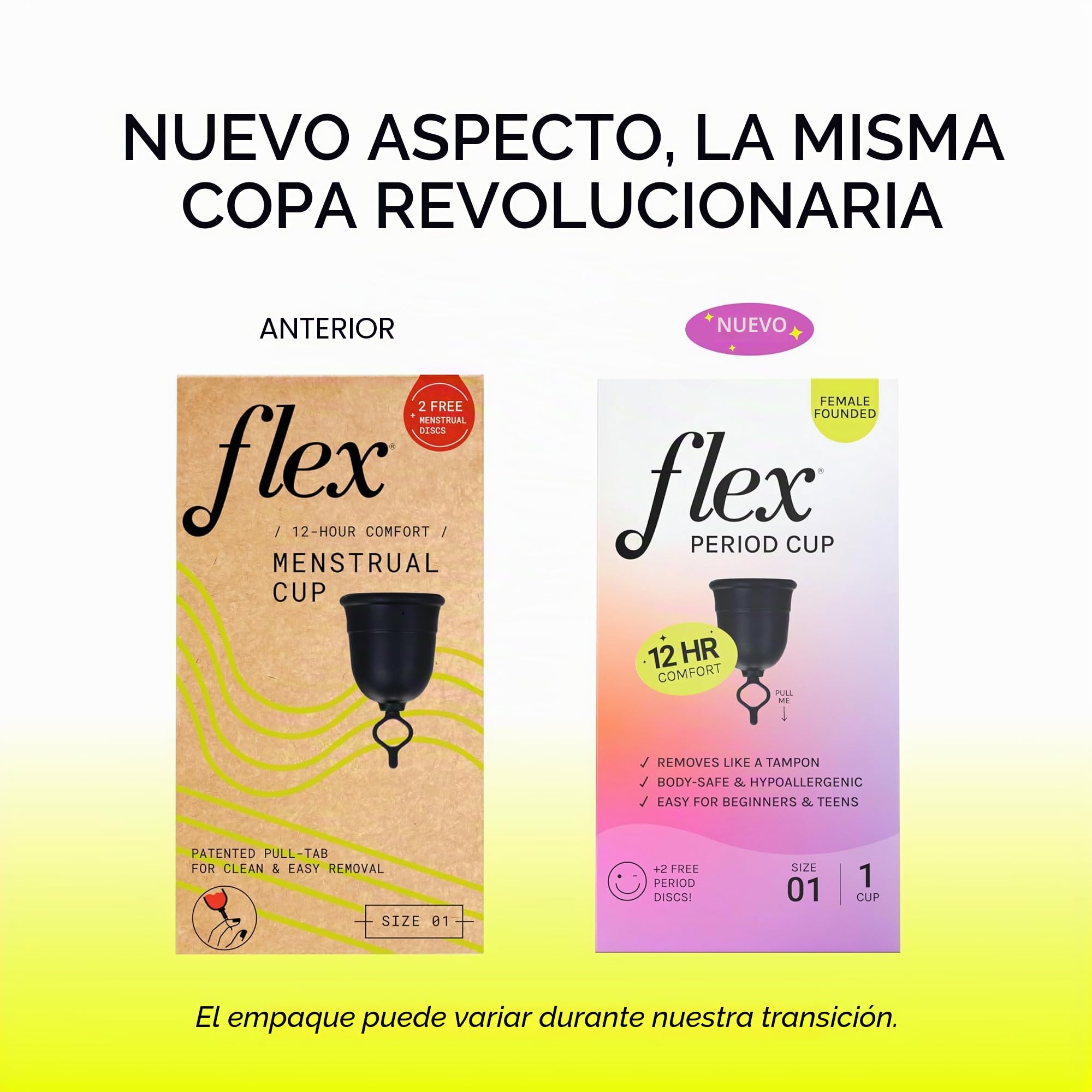 Flex Kit de iniciación de copa (ajuste completo, tamaño 01) | Copa menstrual reutilizable + 2 discos menstruales gratis | lengüeta de tracción para una fácil extracción | Alternativa a tampón +