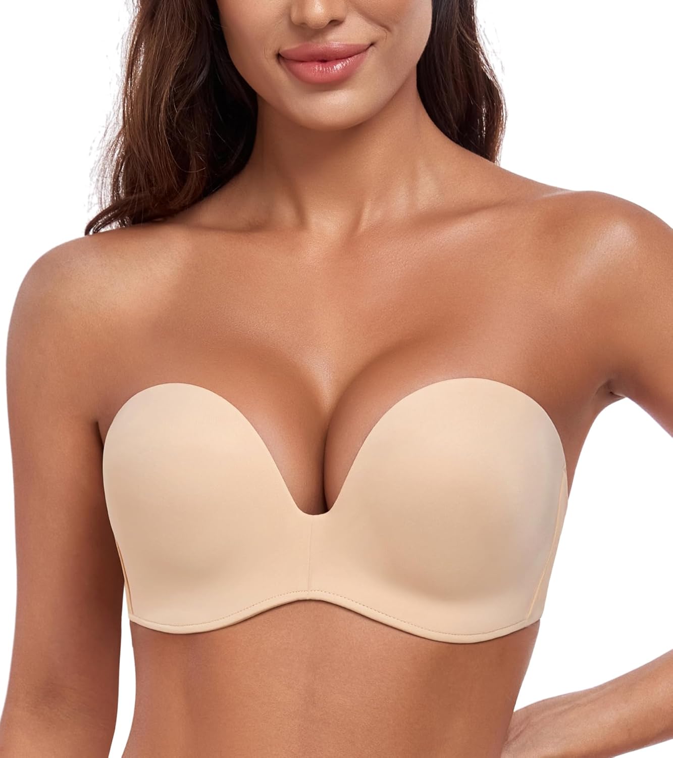 HACI Push Up Strapless Bra for Women Anti-Slip Padded Wireless Stay Put