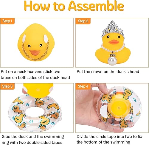 Miniatura 4 de wonuu Decoración de pato para tablero de automóvil, accesorios de goma con collar de perlas, corona, mini anillo de natación y gafas de sol