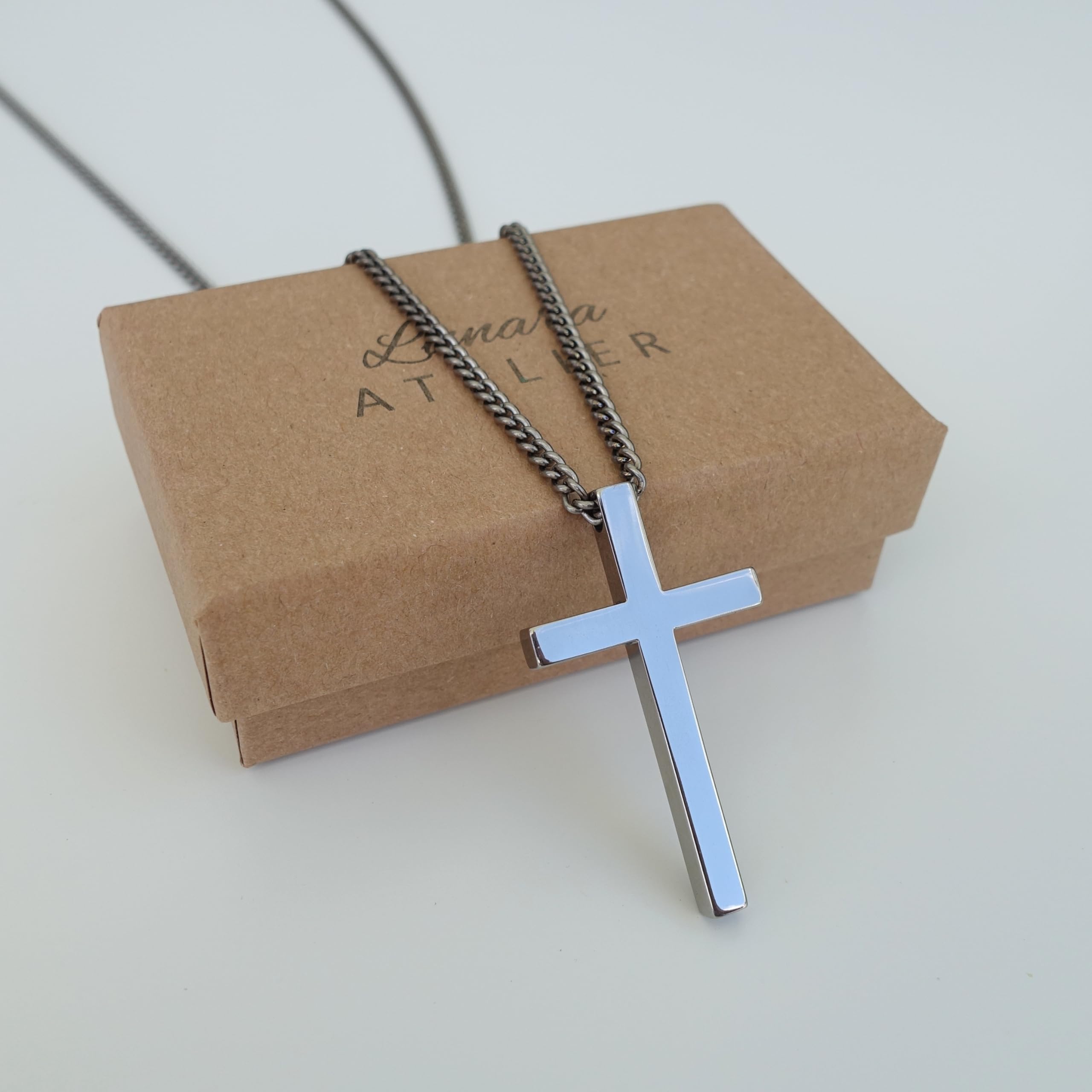 Titan Panzerkette 2,8 mm mit Kreuz Anhänger hochglanzpoliert, Halskette aus 100% purem TITAN, für Männer, hypoallergen, nickelfrei