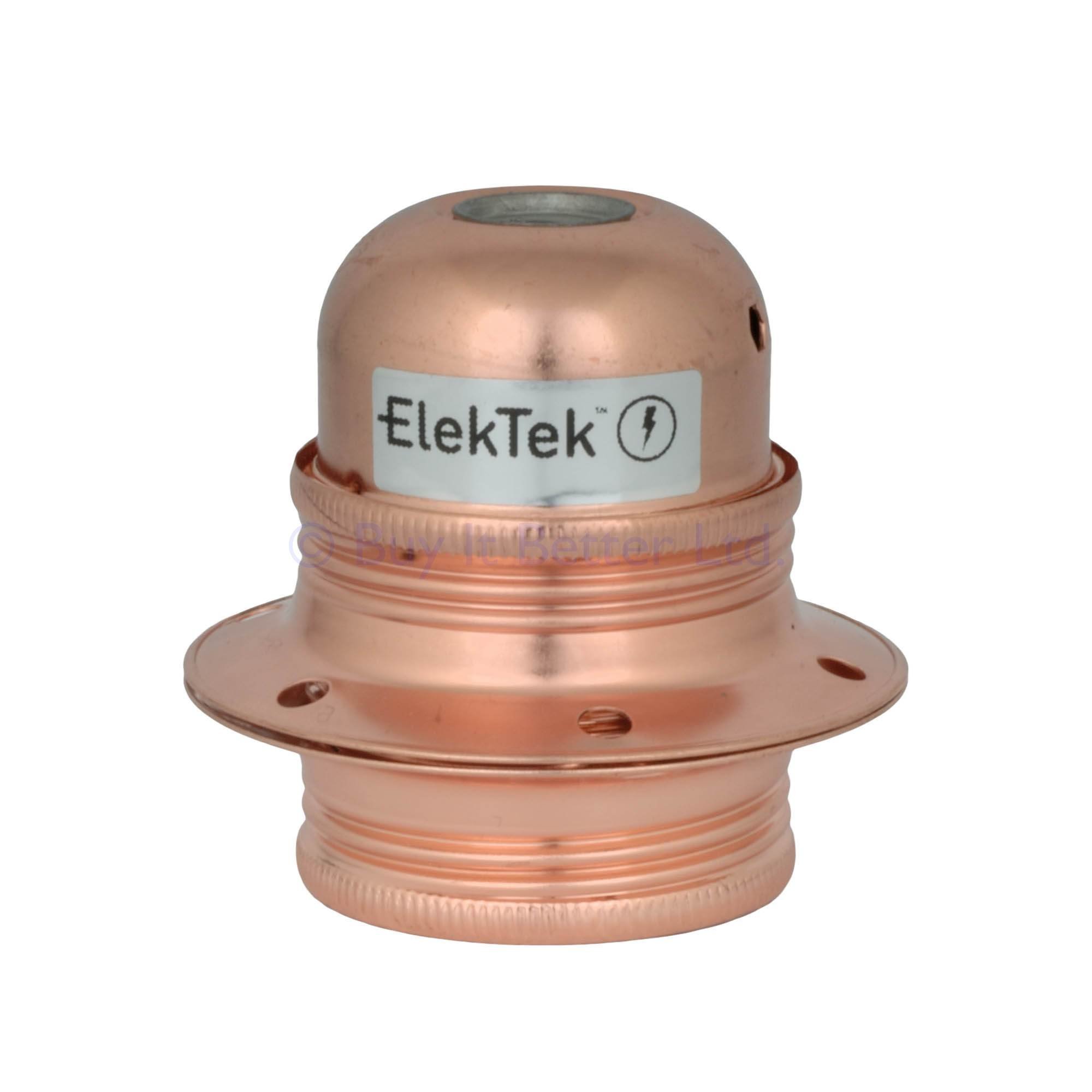 Elektek Copper (With Shade Rings) E27 Lamp Bulb Holder 10Mm Entry Edison Screw Earthed With Shade Rings & Cord Grip Copper