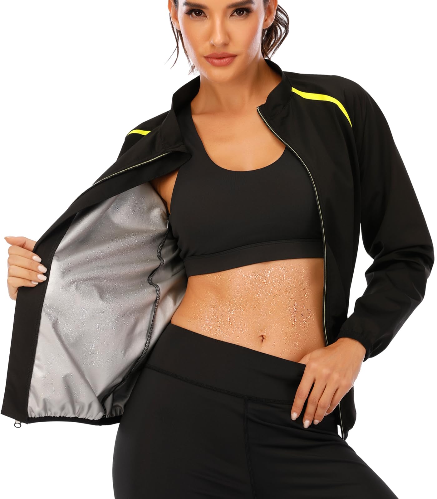 SEXYWG Women Sauna Jacket Sweat Sauna Suit Long Sleeve Workout Tops Slimming Body Shaper with Zipper for Gym Exercise