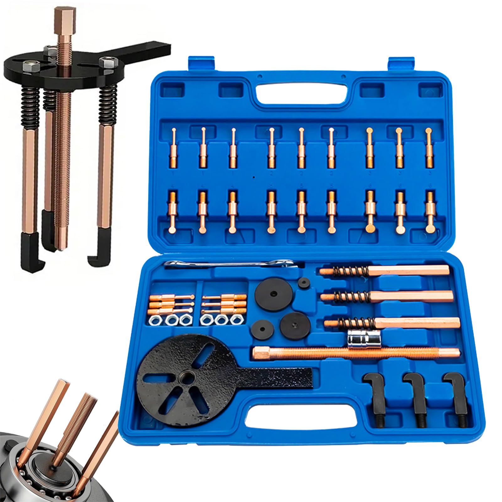 Extractor De Rodamientos 38 En 1, Extractor De Cojinetes Internos Y Externos, Extractor De Cojinetes De Bolas De Tres Brazos con 3 Ganchos Curvos, Llave De Tubo Y Estuche De Transporte