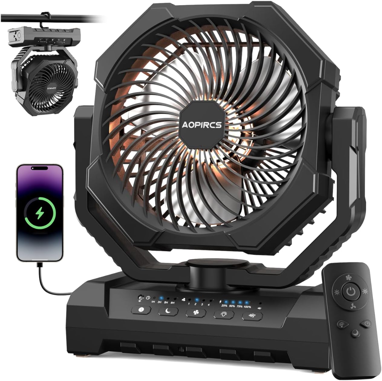 Camping Fan Rechargeable, 60H Long-Lasting Battery