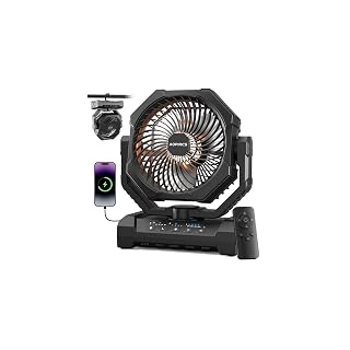 Camping Fan Rechargeable, 60H Long-Lasting Battery Powered Fan - 4 Speeds, 3 Light, Timer, Sleep Mode, Hook, Portable Fans for Camping Gear, Travel Essentials, Tent, RV, Outdoor, Garage, Emergency - Amazon product rated Grade A