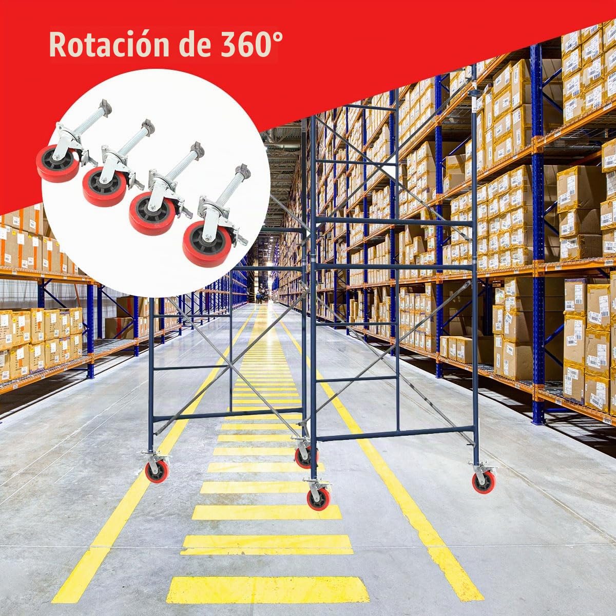 Ruedas para Andamios, Ruedas Giratorias de Goma 150mm, Juego de 4 | Ruedas para Andamios, Con Freno, Giratorias 360°, Capacidad de 500kg, Rueda Giratoria Industrial Resistente