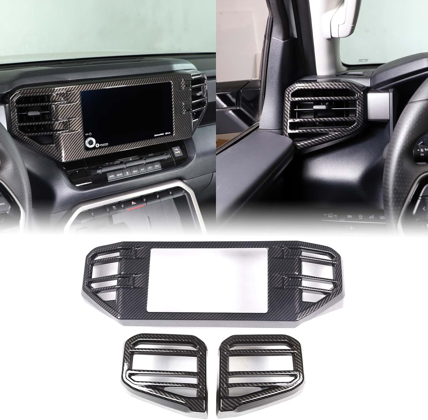 Car Center Console Air Outlet Cover Kit Compatible with Toyot@ Tundra 2022 Sequoia 2023 Center Console Side Air Outlet Trim Cover Center Console Air Outlet Vent Panel Decor Frame Protect Accessories Carbon Fiber Pattern(Center+Side A/C)