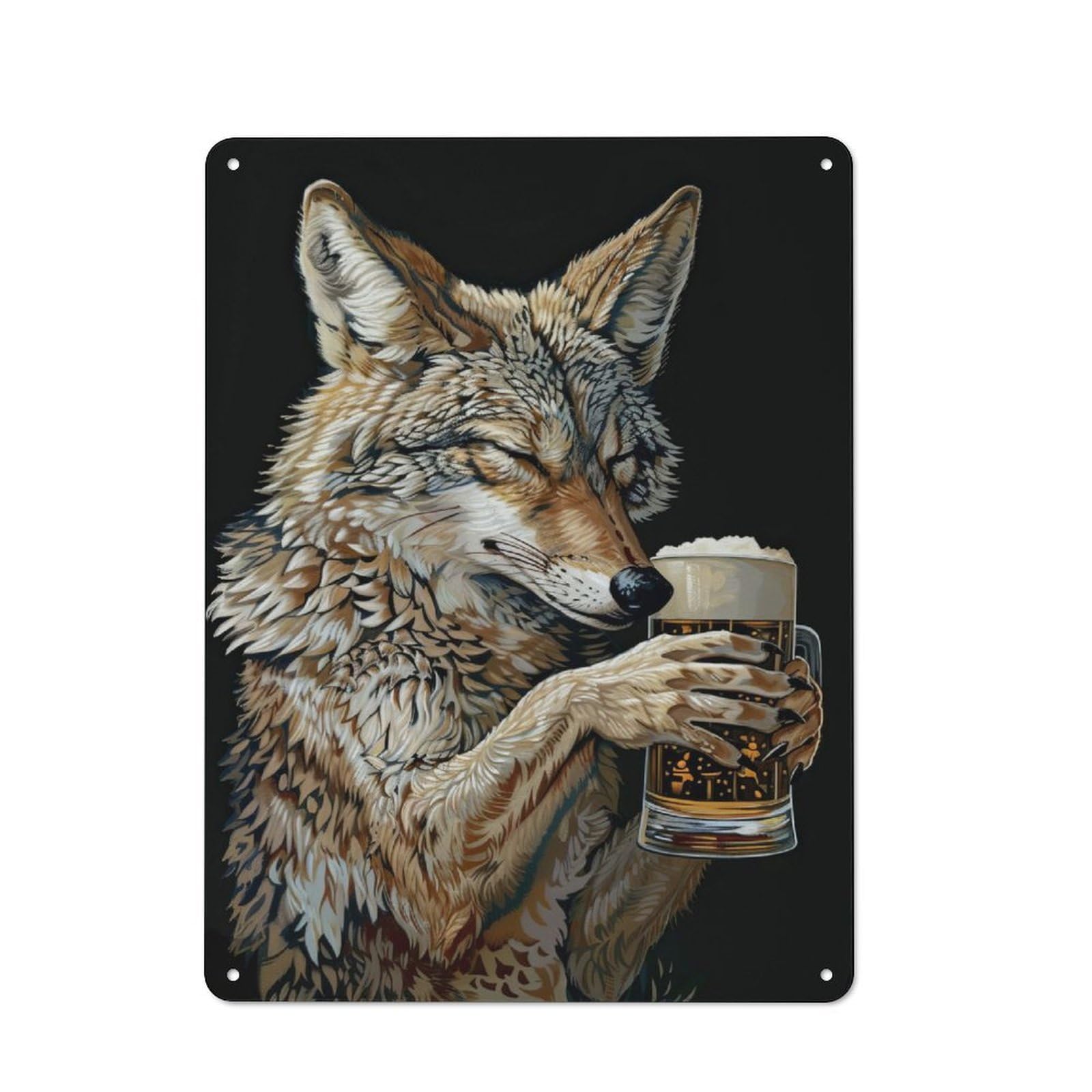 Junmoney Coyote Beer Rustic Tin Wall Plaque 40X30cm For Guest Room Or Hallway, For Garage, Workshop And Man Cave Decoration