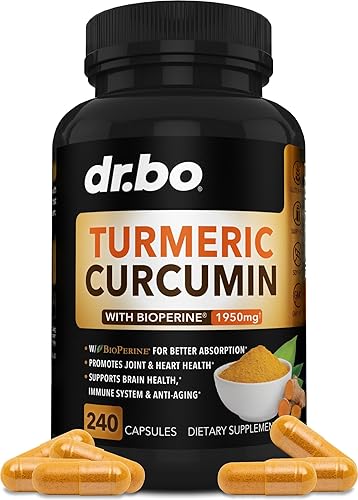 Curcumina de cúrcuma con cápsulas de suplemento BioPerine, suplementos naturales de apoyo articular con 1950 mg de cúrcuma Longa Pure Organic