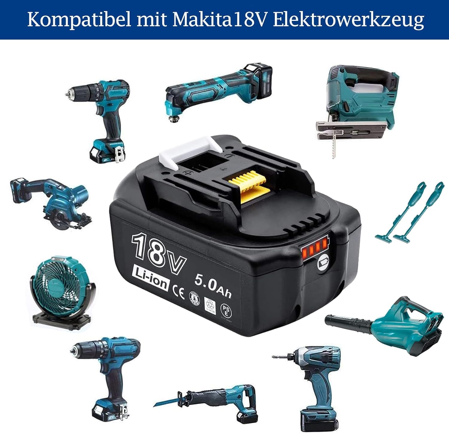 KINGTIANLE 2 Stück 18V 5.0Ah / 5000mAh Akku Ersatzakku für BL1850 BL1860B BL1855 BL1840 BL1830 BL1835 BL1820B BL1815 mit LED Indikator Werkzeugakku