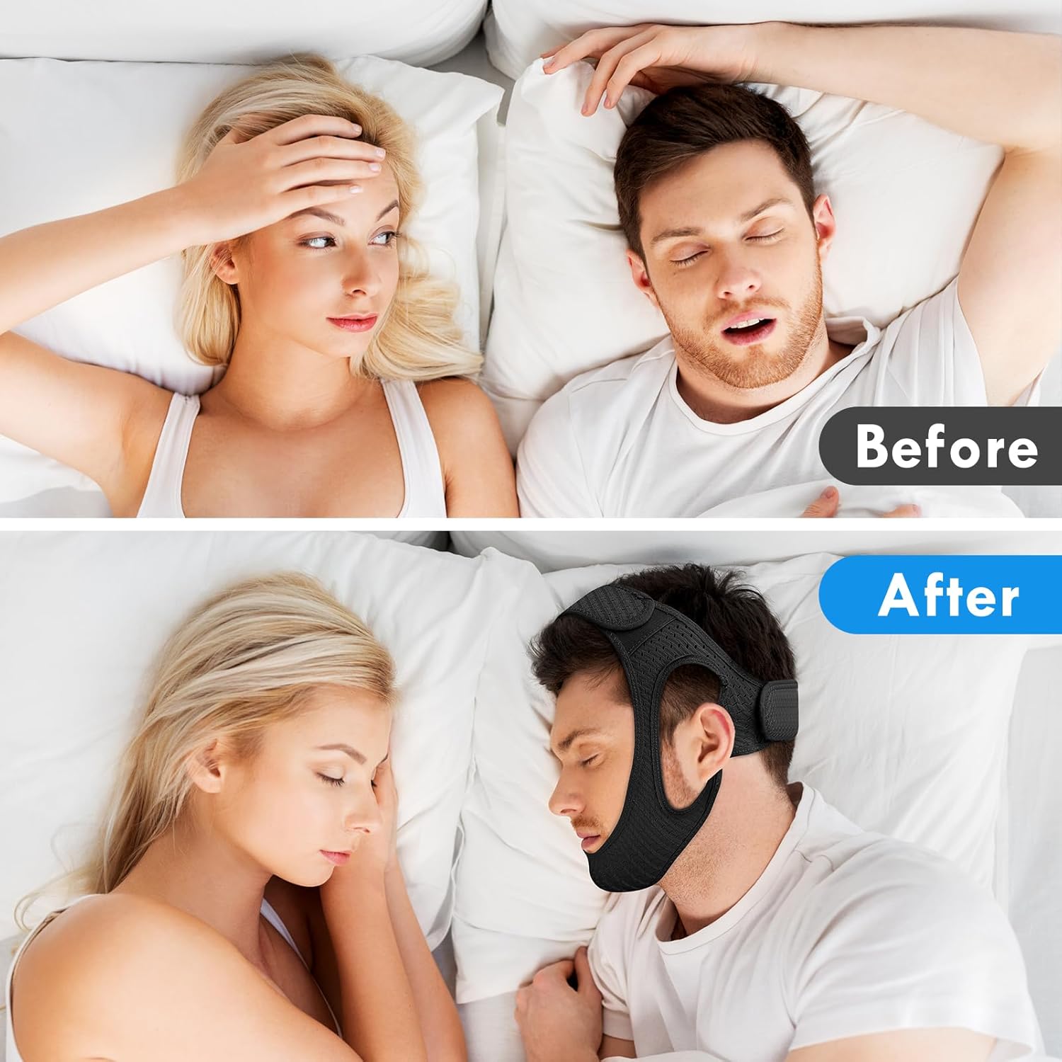Anti Snoring Chin Strap, Comfortable Chin Strap for Sleeping Anti Snore Chin Strap, Adjustable and Breathable Jaw Strap for Sleep for Men or Women, Non-Stick Hair Anti Snoring Devices, Black - Image 5
