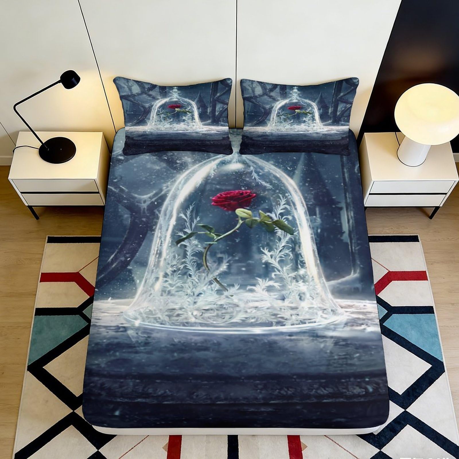 Drap-Housse 3D Rose Linge de lit Microfibre 90x200x25cm