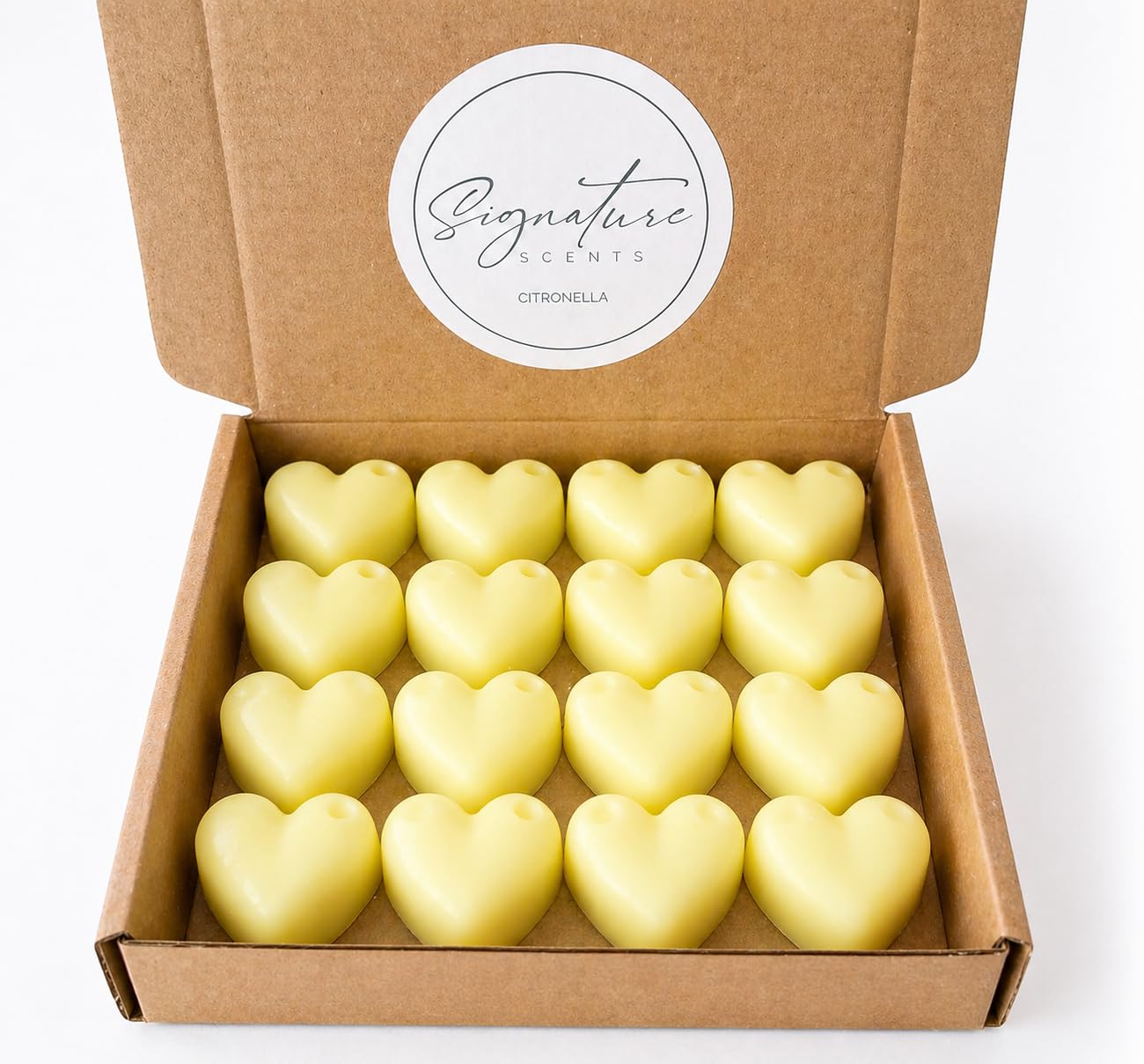 Signature Scents Yellow Citronella Wax Melts – Highly Scented Soy Wax Melts, 16 Heart Melts, Long Lasting Home Fragrance, Vegan Friendly, Handmade In Uk