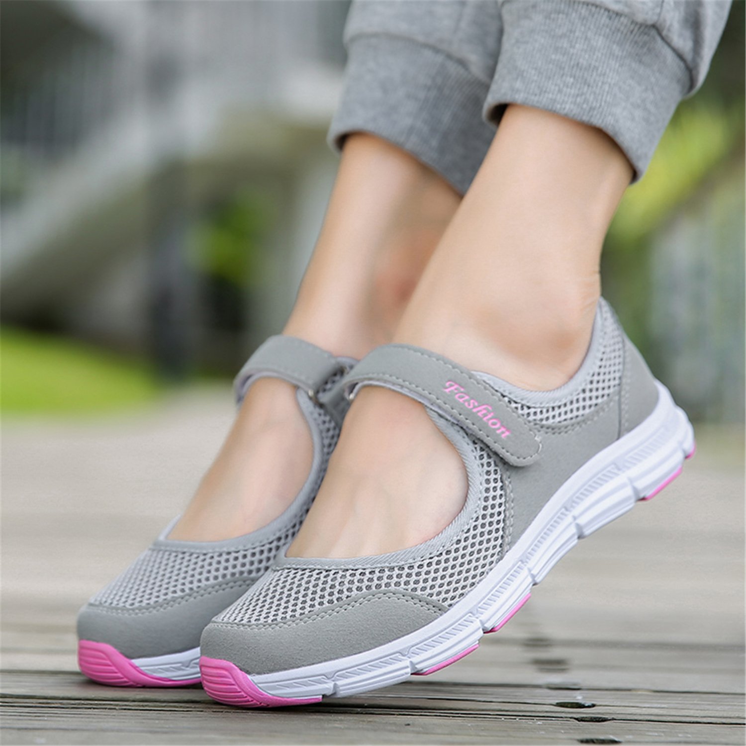 Mujer Plataforma Zapatillas Respirable Moda cómodos Mocasines Deportes Casual Verano Sandalias Antideslizantes Fitness Correr Calzado Deportivo Zapatilla Malla Plataforma Gris Negro Rojo