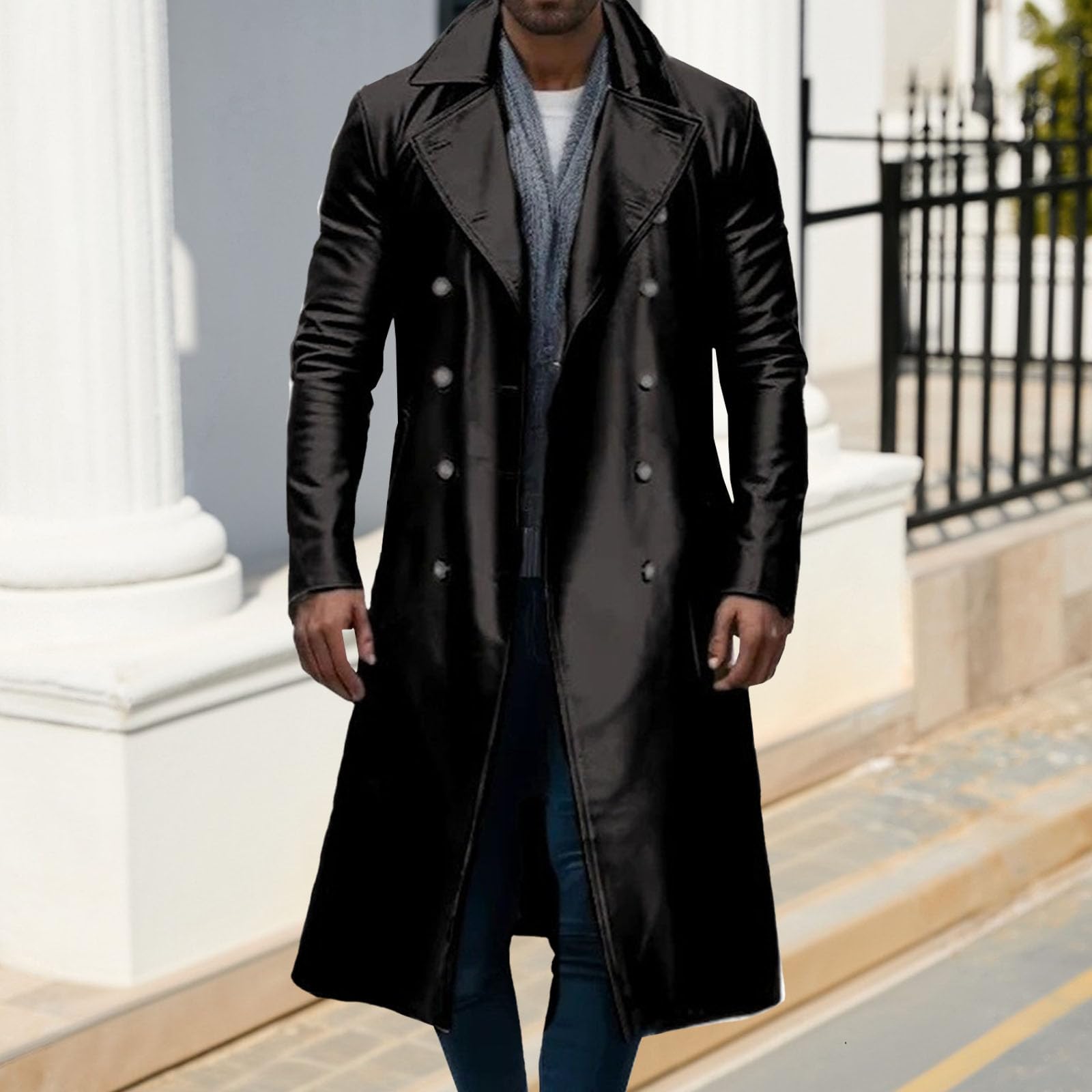 Moda para Hombre Clásico Slim-Fit Doble Botonadura Gabardina de Longitud Media Abrigo Cortavientos Informal de Cuello Largo Traje de Oficina de Negocios
