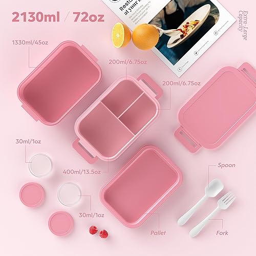 Miniatura 6 de Jelife Lonchera Bento para adultos, 3 capas a prueba de fugas, apilable, caja Bento para adultos, 72 onzas, estilo grande, caja Bento para adultos