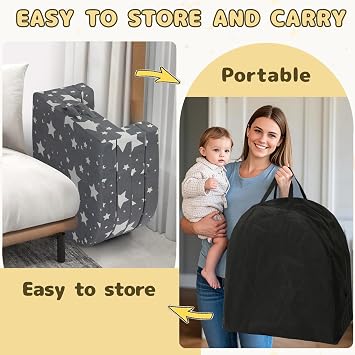 Travel Toddler Bed, 3-in-1 Portable Foldable Toddler Chair,Soft Foam Floor Bed Lounger with Washable Cover,Star