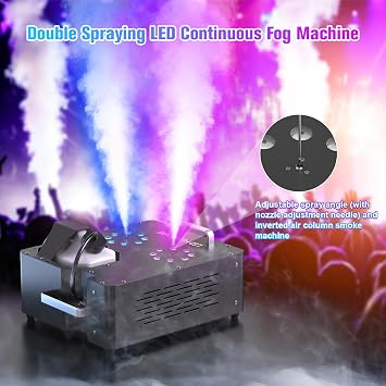 2000W Professional Fog Machine Dual Nozzle with 16 RGB LED, DMX Control Adjustable Smoke Direction, 2.5L Tank LCD Display 30000CFM for Halloween Christmas Stage DJ Party Club Events
