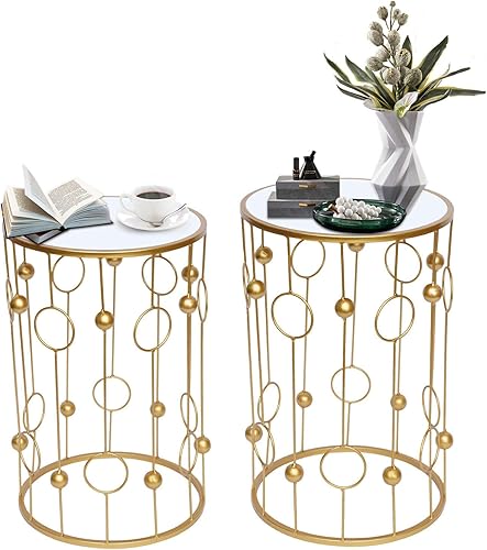 Miniatura 3 de 2 mesas auxiliares doradas, mesita de noche, mesa auxiliar para sofá, mesa auxiliar, mesita de noche redonda, estantes de almacenamiento, adecuadas
