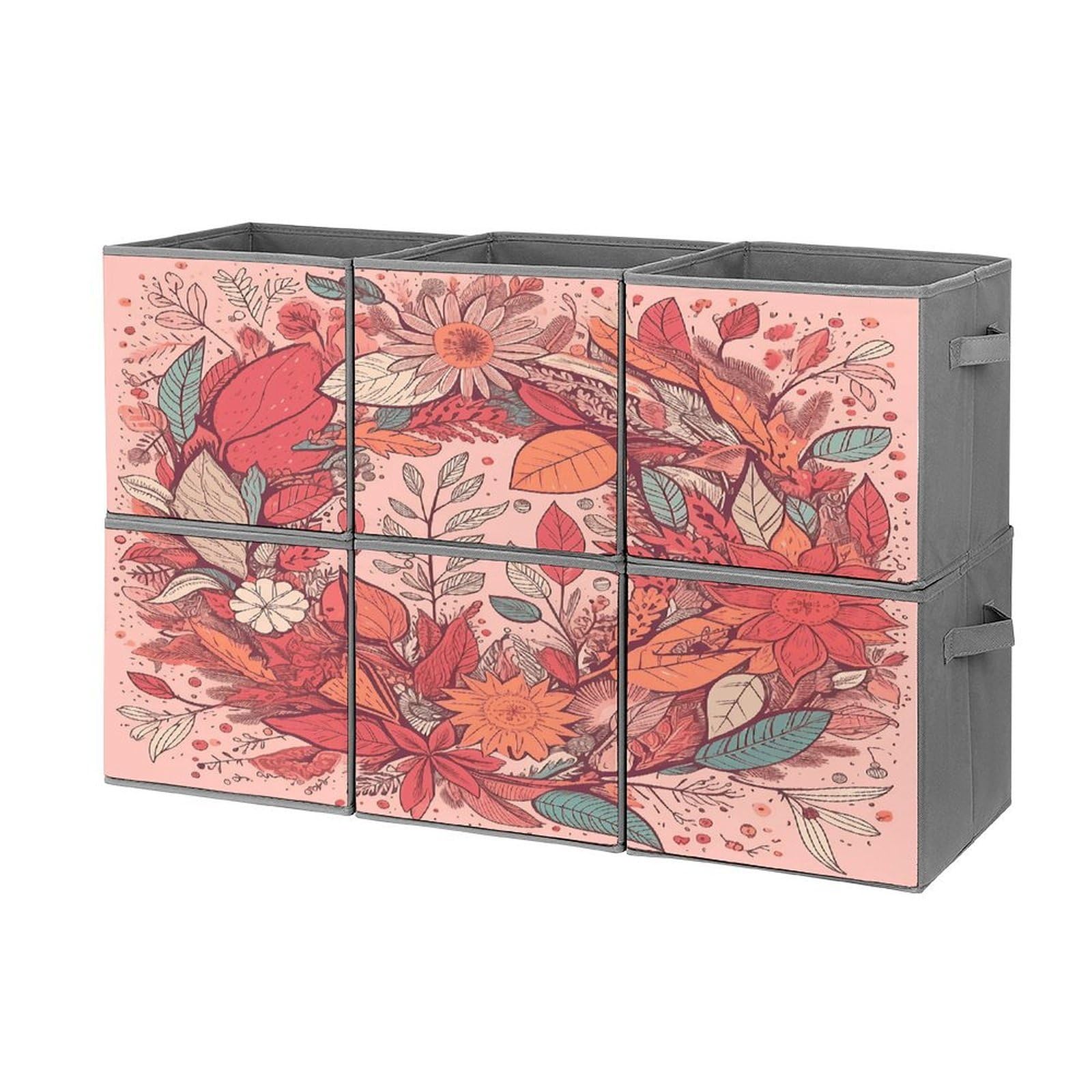 Fekiloot Style Garland And Leaves Storage Bin For Foldable And Handles,Closet Organizer Of 6-Pack Stackable,Storage Box For Living,Room, Office,Bedroom,Closet