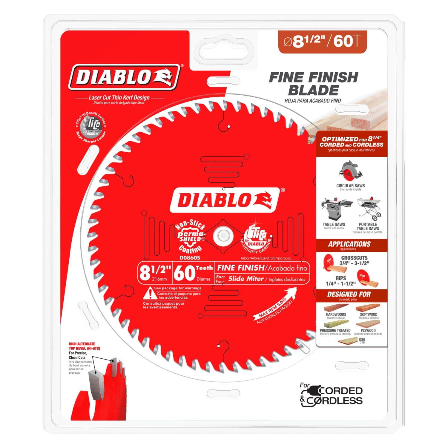 Diablo D0860S 8-1/2 in. x 60-Teeth Fine Finish Saw Blade