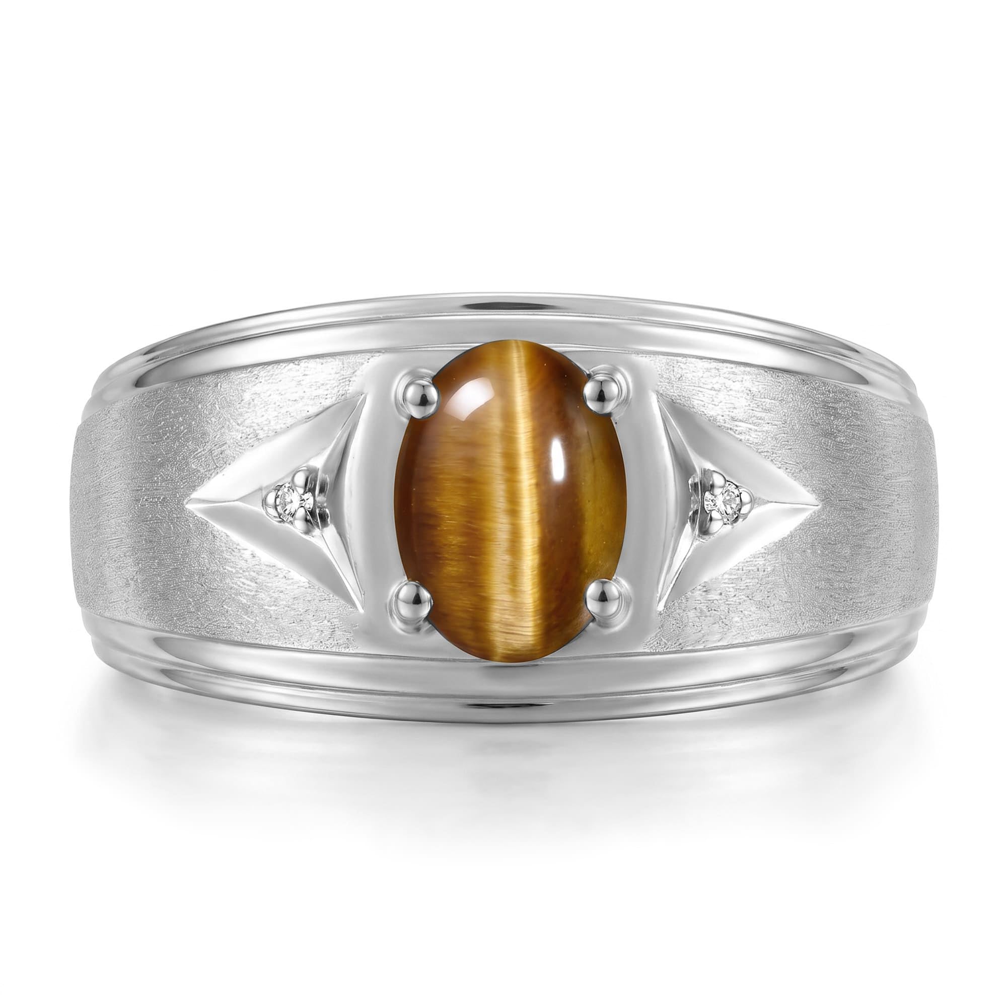 Rylos Men's Rings Classic Design 8X6MM Oval Gemstone &amp; Sparkling Diamond Ring - Color Stone Birthstone Rings for Men, Sterling Silver Rings in Sizes 8-13. Elevate Your Style with Timeless Elegance!