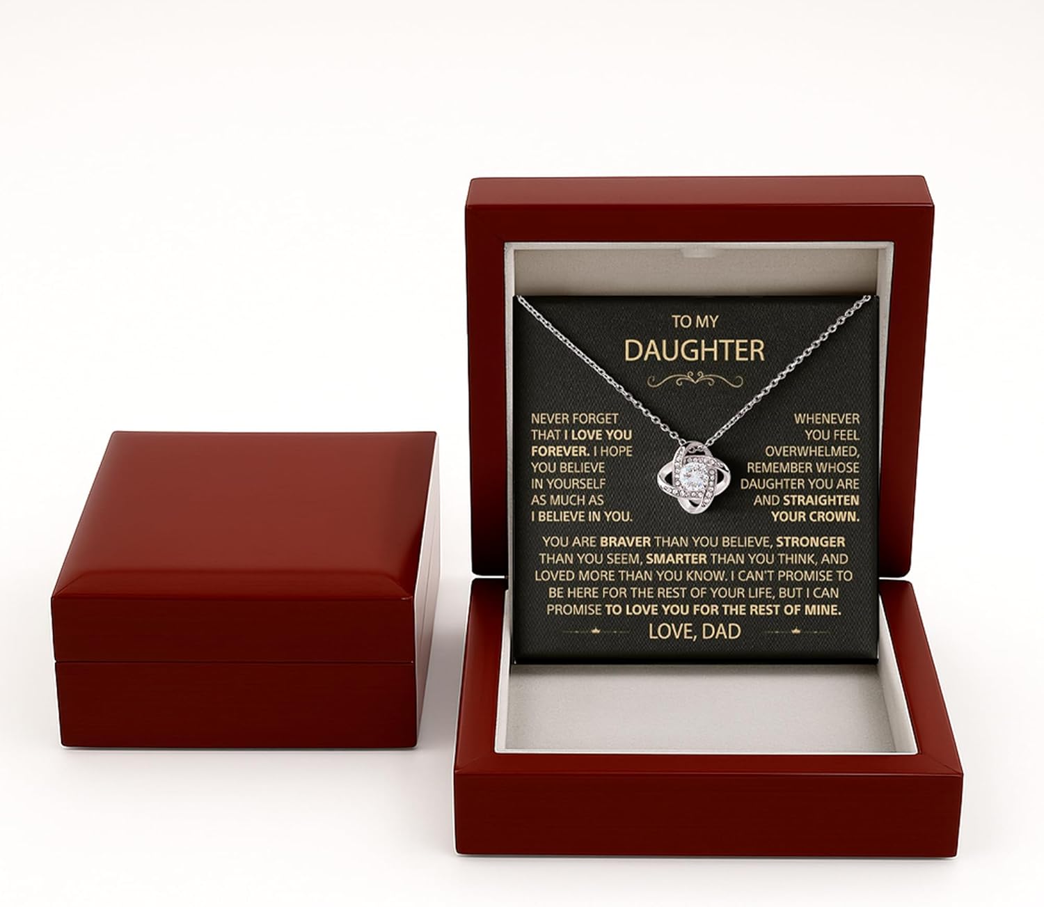 LUXUS™ Love Knot Necklace for Daughter from Dad – Inspirational 18K White Gold Finish, Thoughtful Gift for Birthday, Graduation & Christmas, Empowering Message Necklace - Image 3