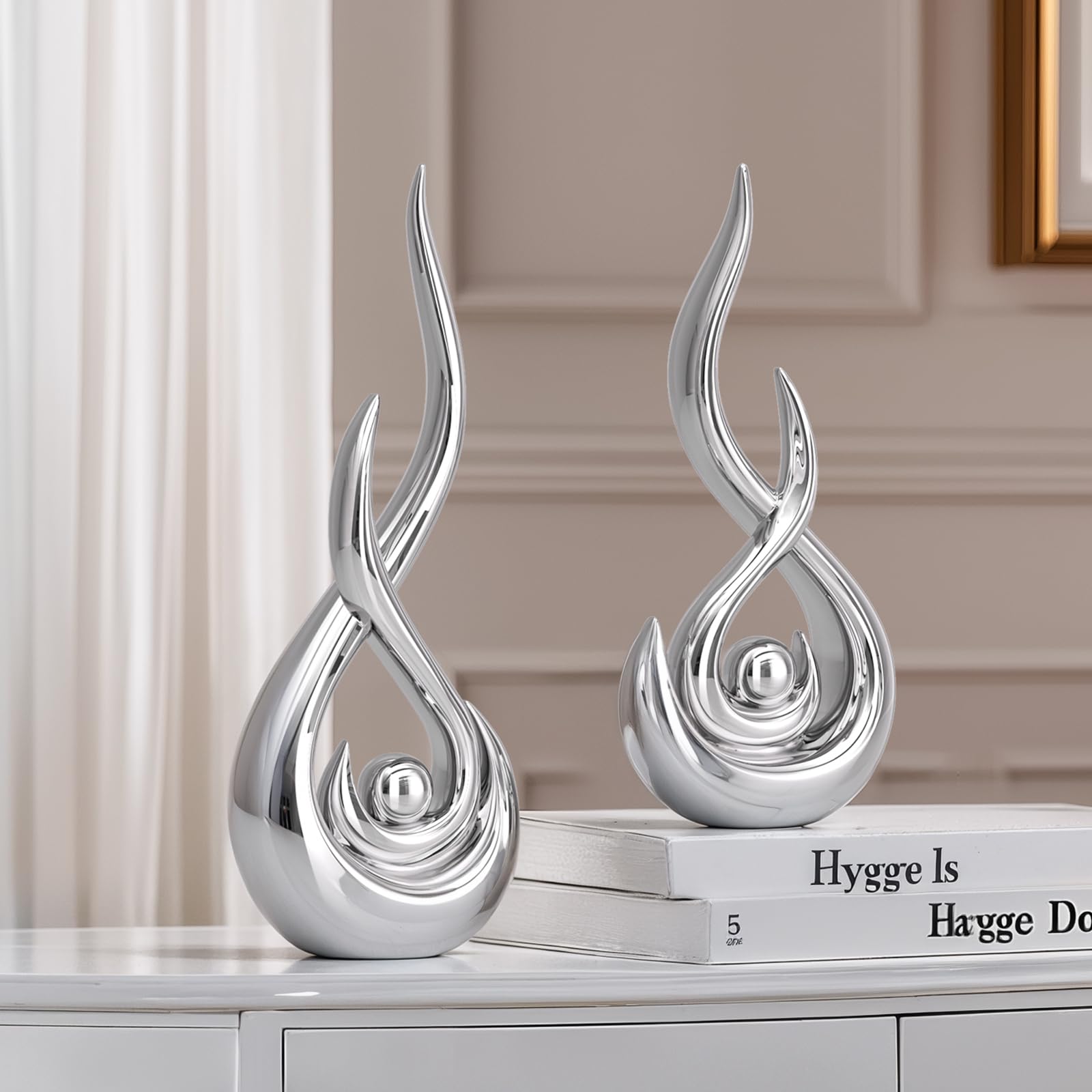 XMGZQ Arte Abstracto Moderno para decoración del hogar, estatuas contemporáneas para la Mesa de Centro de la Sala de Estar, centros de Mesa para el Comedor, esculturas de cerámica (Plata)