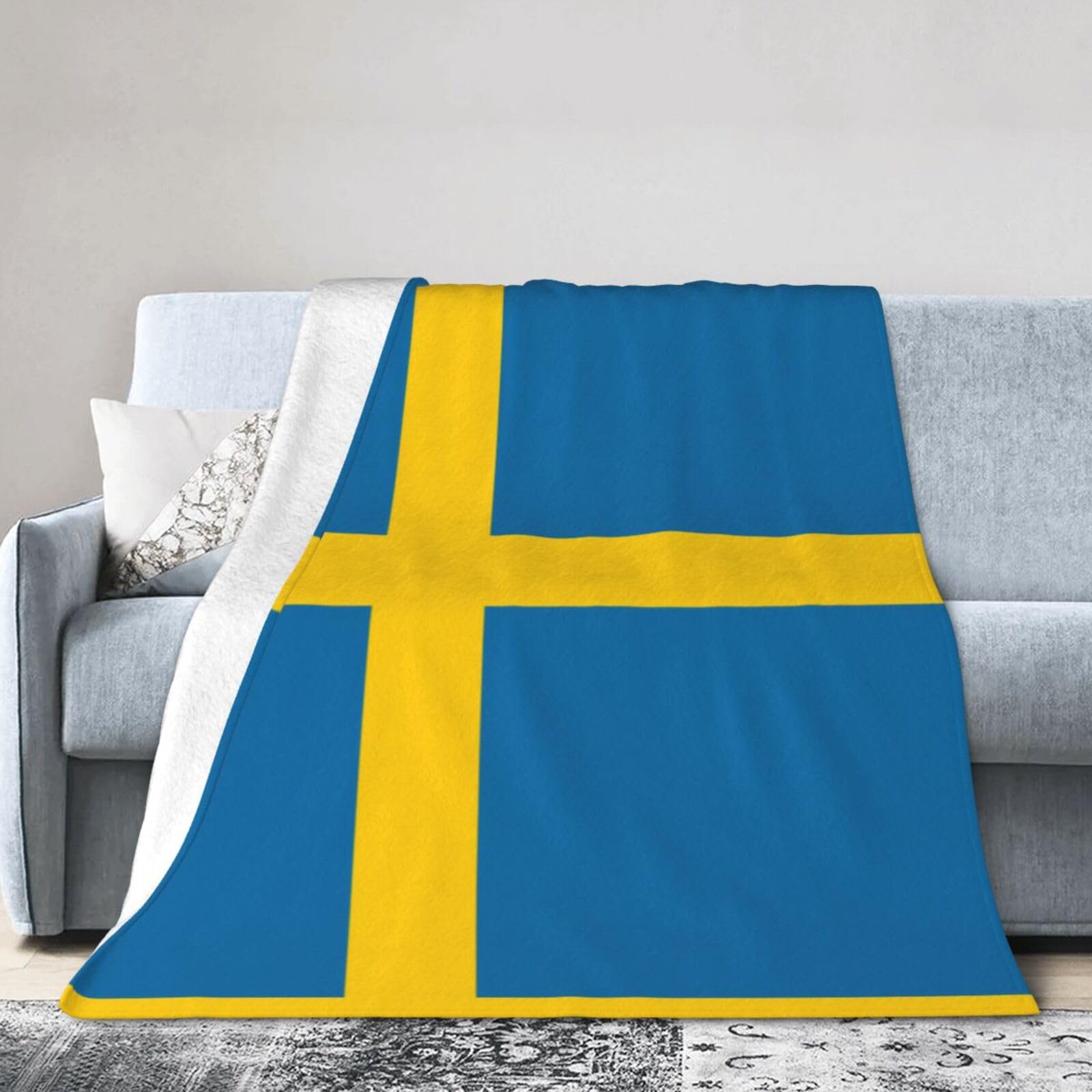 Swedish Flag 80"x60" Fleece Blanket, Full Size, Super Soft, Suitable for Bed, Sofa, Camping, All Seasons