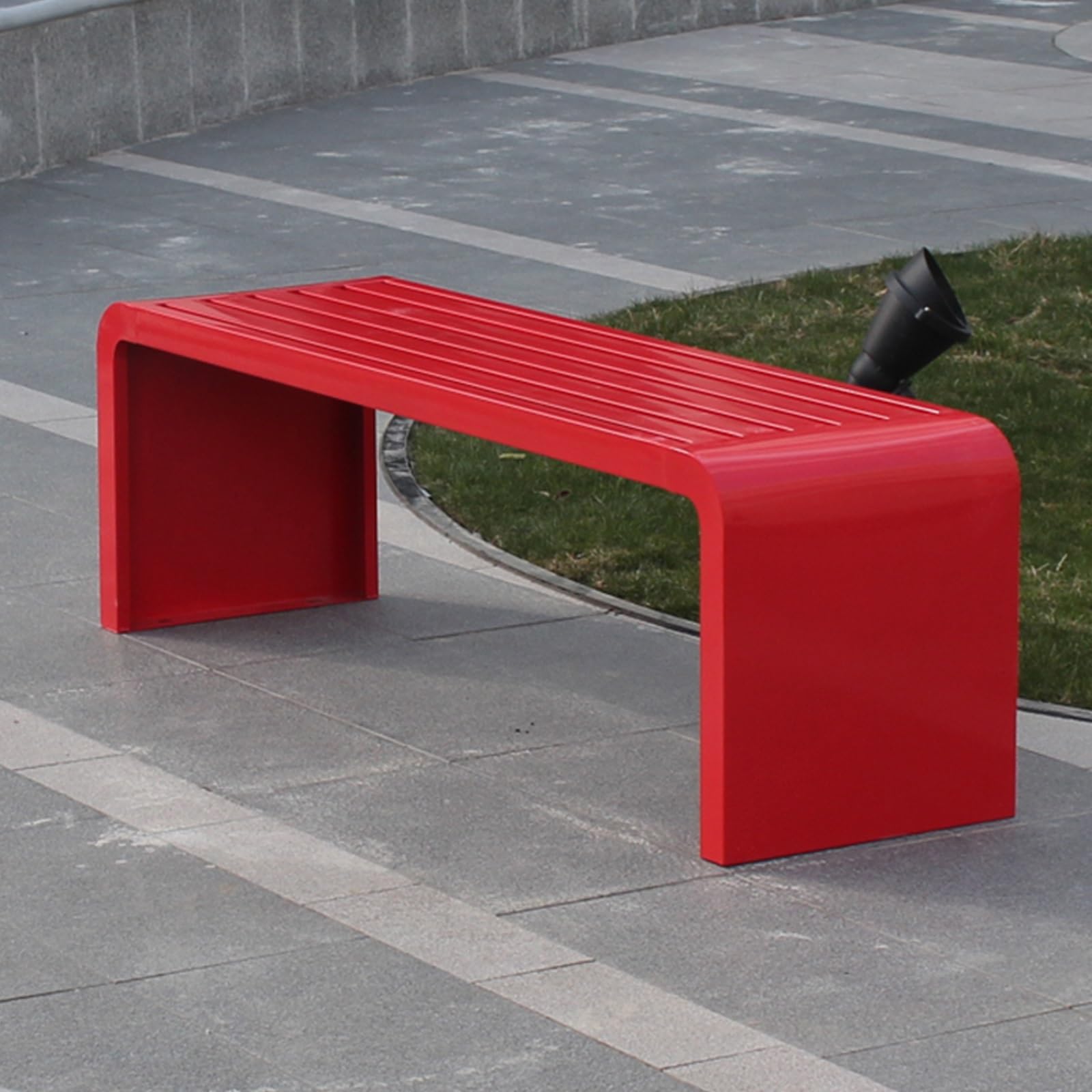 Banco de jardín sin respaldo resistente a la intemperie de 59 pulgadas, asiento de parque de hierro colorido para patio al aire libre, patio trasero y porche, piel perfecta para relajarse (rojo)