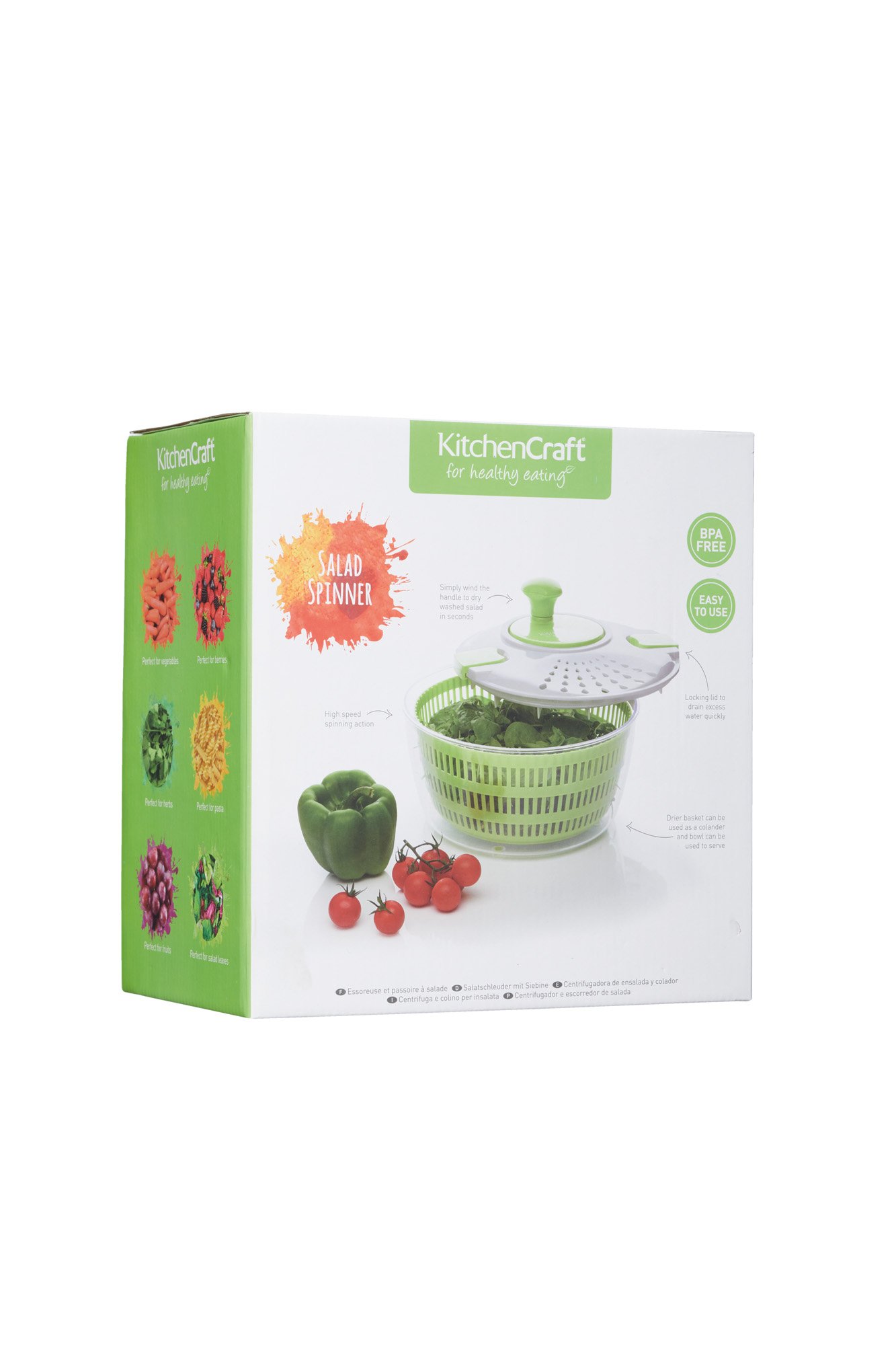 Centrifuga Per Insalata KitchenCraft Senza BPA - Grande, Bianco/Verde, 25cm - Facile Da Pulire - Foto 5