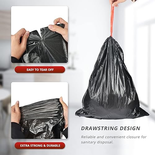 Miniatura 4 de Bolsas de basura de plástico extra grandes y resistentes con cordón para cocina, ultra fuertes, 15 galones, 80 unidades, a prueba de fugas, color
