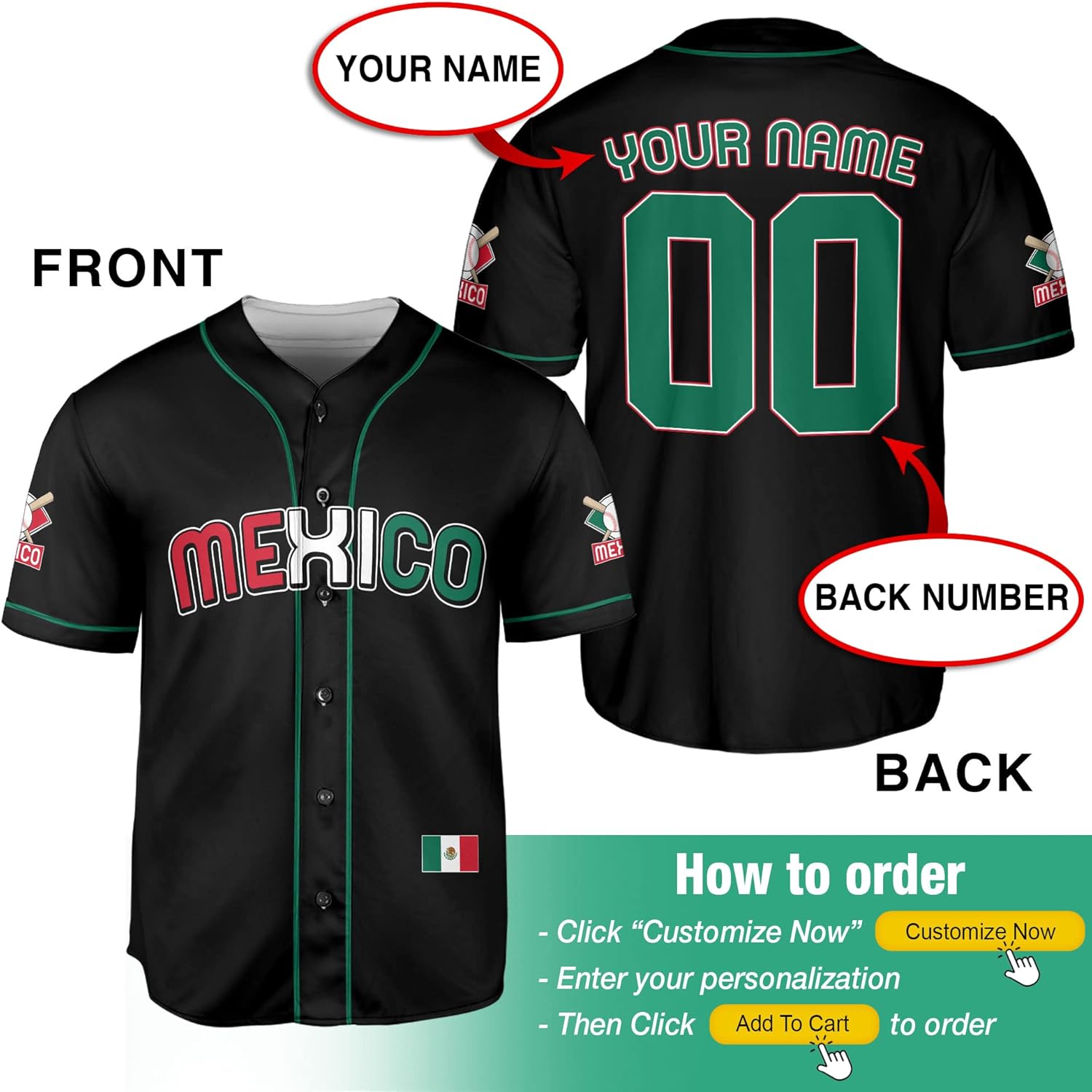 Custom Mexico Baseball Jersey for Men