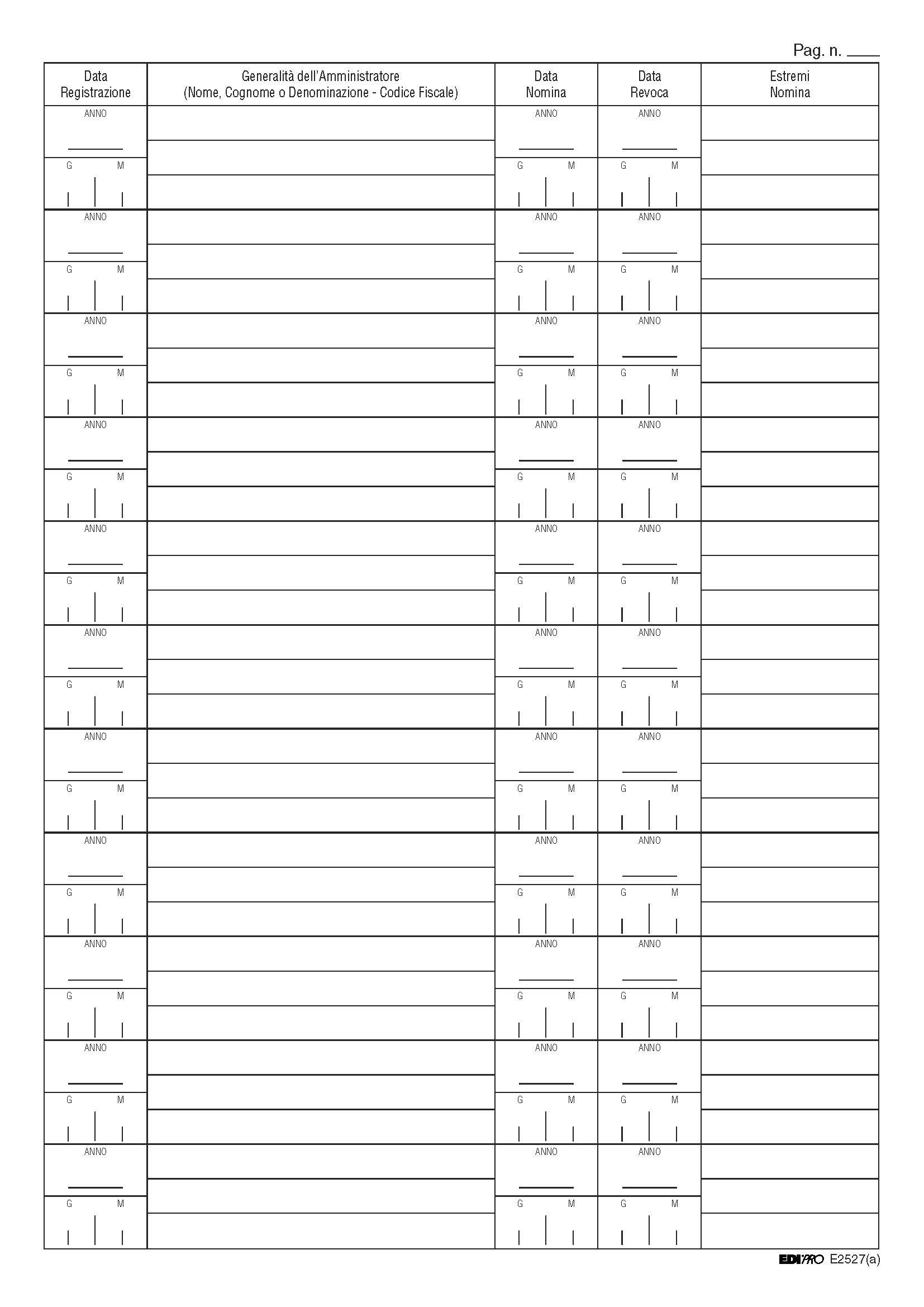 Registro di nomina e revoca amministratori 16 pagine f.to 29,7x21