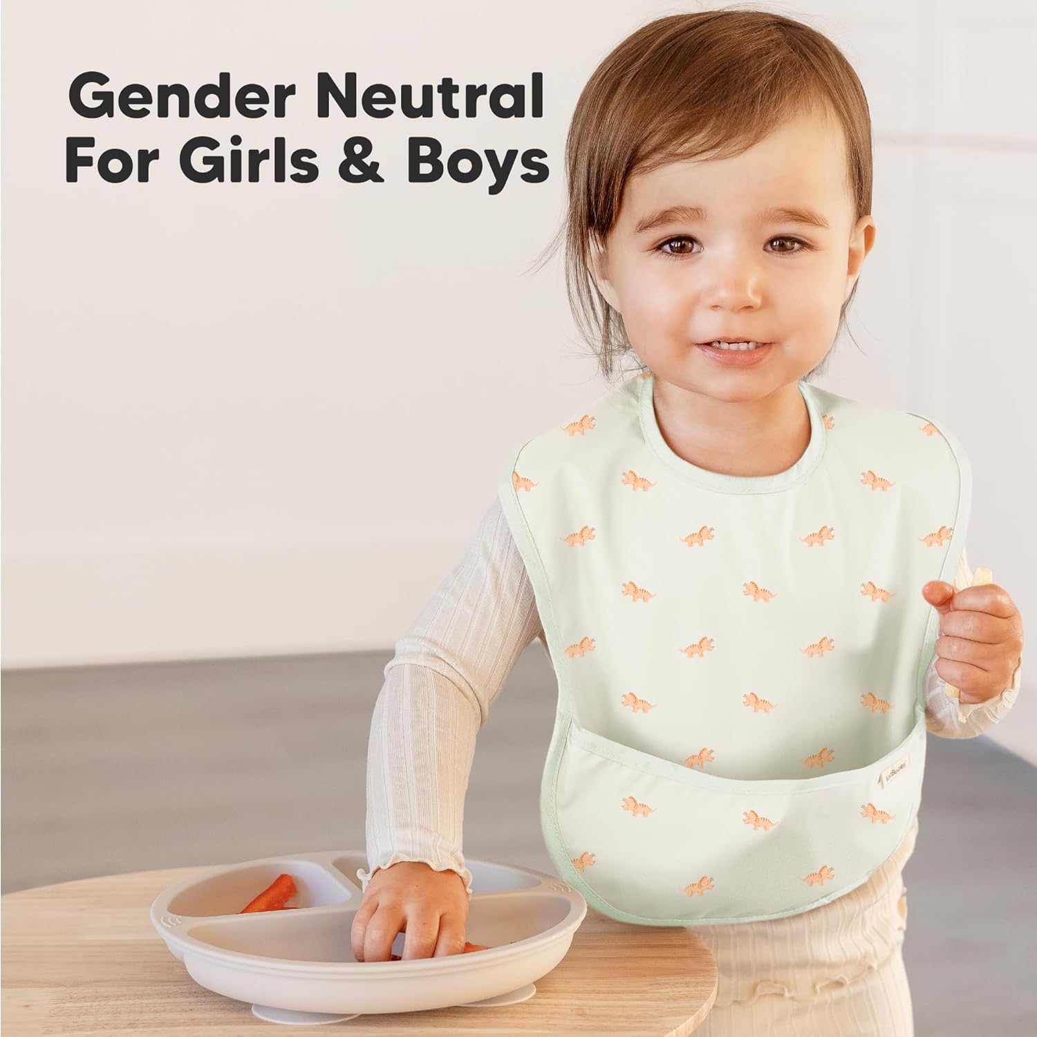 3-Pack Waterproof Baby Bibs for Eating - Lightweight Toddler Feeding Bibs with Large Food Catcher, Mess Proof, Food-Grade Baby Eating Essentials, Easy to Put On & Clean (Mesozoic) - Image 8