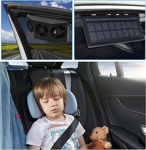 Miniatura 7 de Unifizz Ventilador solar de ventana delgada Ventilador de escape de coche con tres ventiladores para enfriamiento eficiente ABS de 1.5 W, color negro