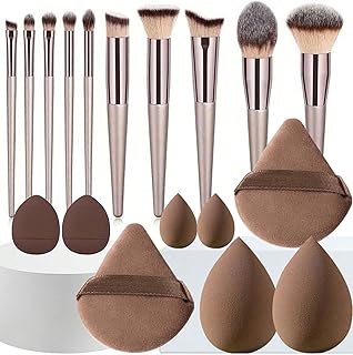 Juego de 10 brochas de maquillaje de champán,...