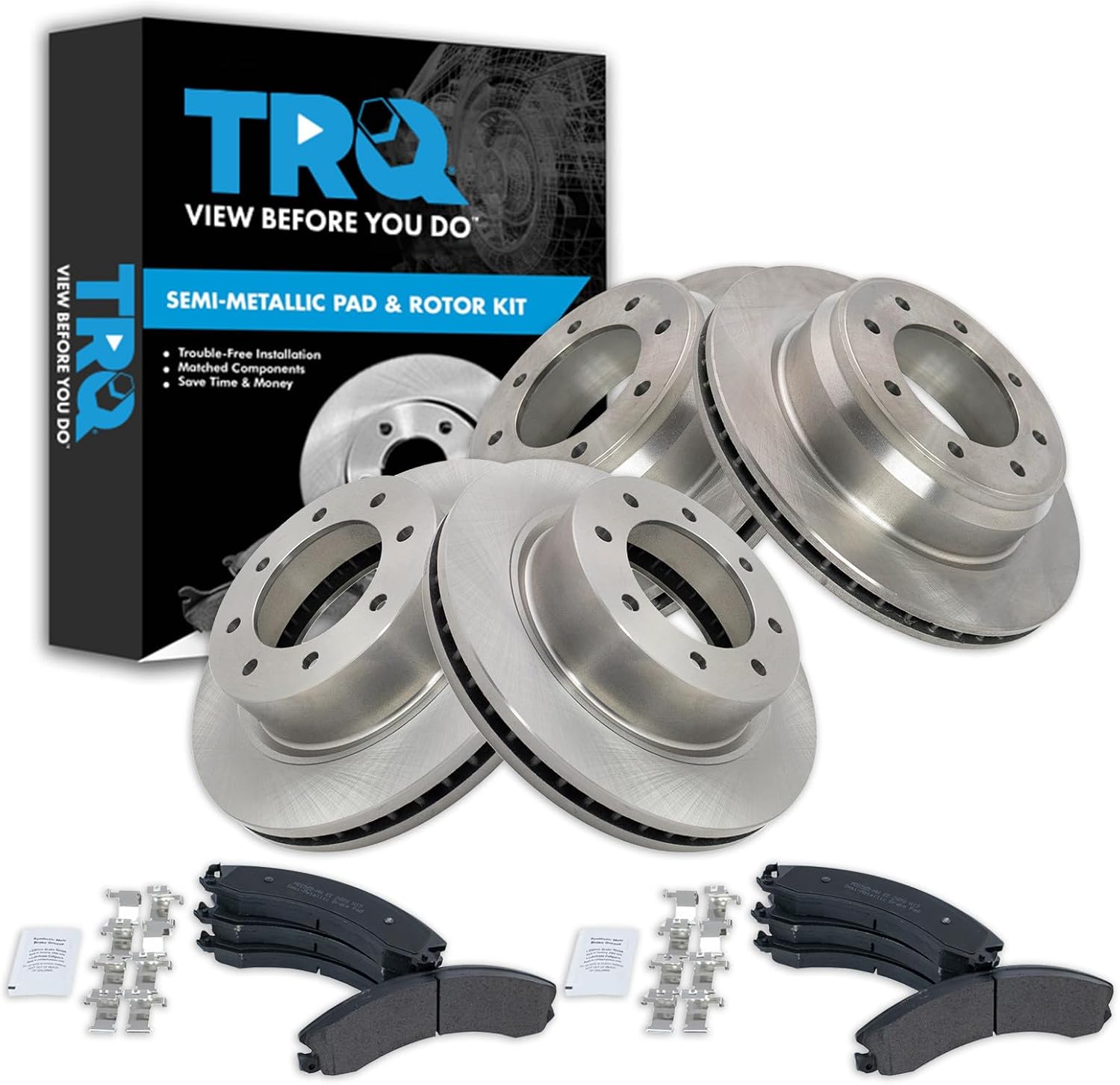 TRQ Front and Rear Brake Pad & Rotor Kit Brake Pads Brake Rotor Semi-Metallic Compatible with 2012-2019 Nissan NV1500 NV2500 NV3500