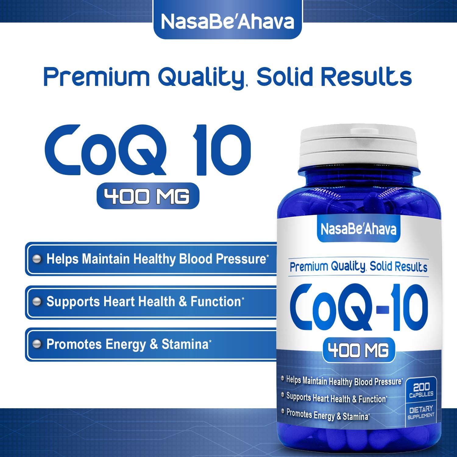 NASA BEAHAVA Pure CoQ10 400mg Per Serving - 200 Capsules Supports Heart Health & Helps Maintain Healthy Blood Pressure - USA Made : Health & Household