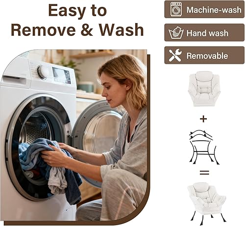 Miniatura 147 de Welnow Silla Lazy con otomana, moderna silla de descanso con reposabrazos y un bolsillo lateral, sillón para sofá de ocio, sillón de lectura