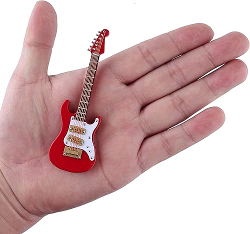Vista 19 de Guitarra eléctrica en miniatura de madera con soporte y estuche, mini instrumento musical, réplica de guitarra eléctrica, figuras coleccionables