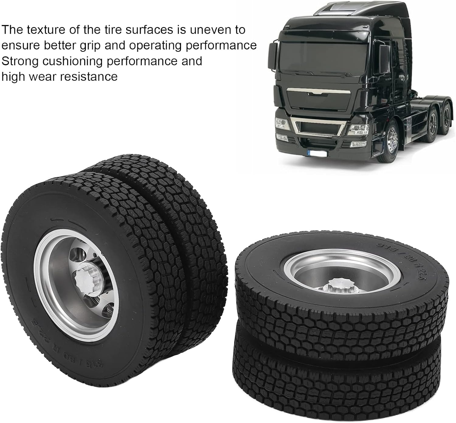 RC Car Rear Tires,2pcs Rubber Tires RC Vehicle Wheels Upgrade Accessories Aluminum Alloy Rear Tires for 1/14 Trailer Truck