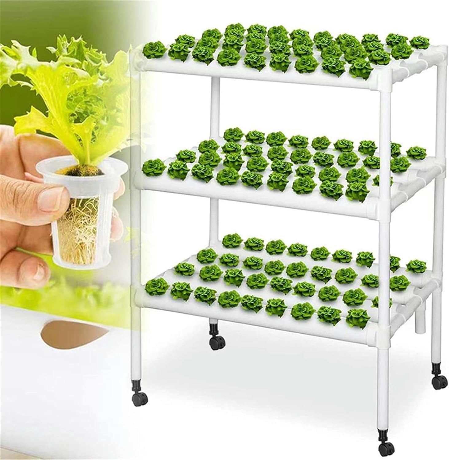 3 Layers 108 Holes Hydroponic Growing System, Hydroponic Grow Kit with Water Pump & Pulley Foot, Water Culture Plant Growing System for Leafy Vegetables~/