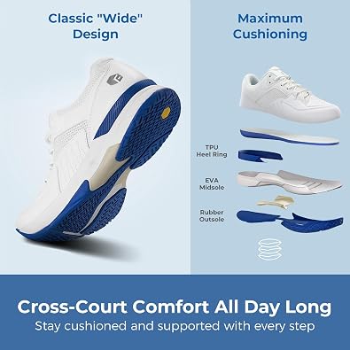 FitVille Mens Wide Pickleball Shoes All Court Tennis Shoes with Arch Support for Plantar Fasciitis