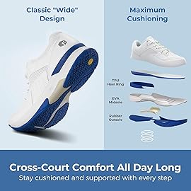 FitVille Mens Wide Pickleball Shoes All Court Tennis Shoes with Arch Support for Plantar Fasciitis (White, 10 Wide)