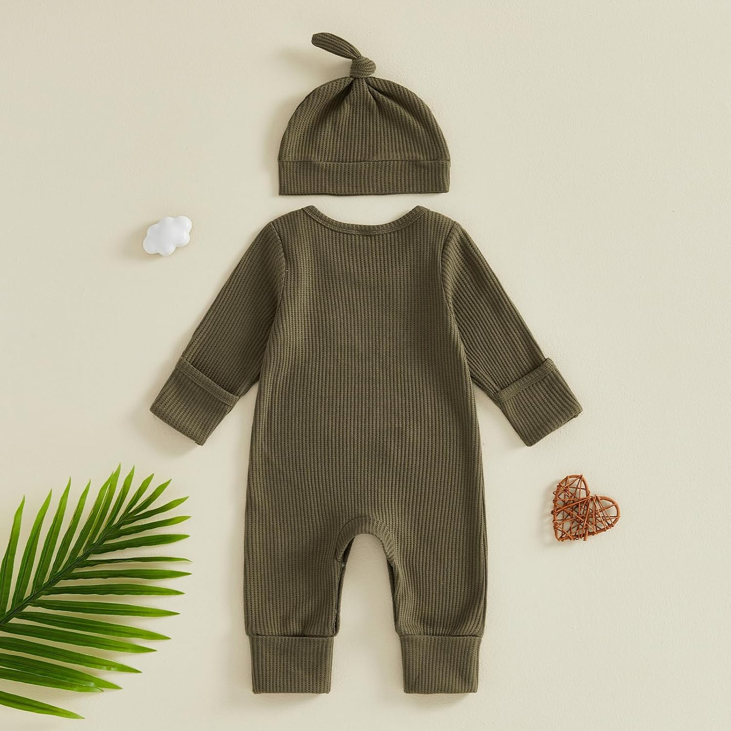 Newborn Baby Boy Fall Outfit Romper Jumpsuit Bodysuit Infant Clothes | Letter Long Sleeve Crew Neck Winter Cute Waffle Bodysuit