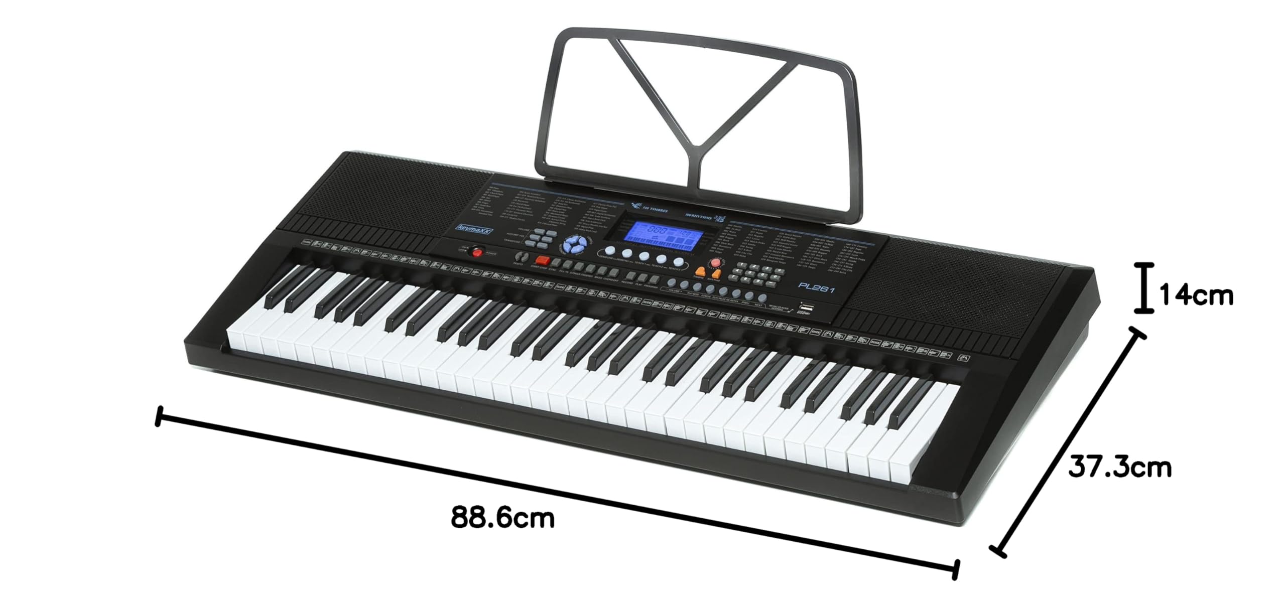 Keyboard mit 61 Tasten, Leuchttasten, Mikrofon, Notenhalter, Effekte, Lern-Funktion und 30 Demo Songs, ideal für Anfänger, schwarz