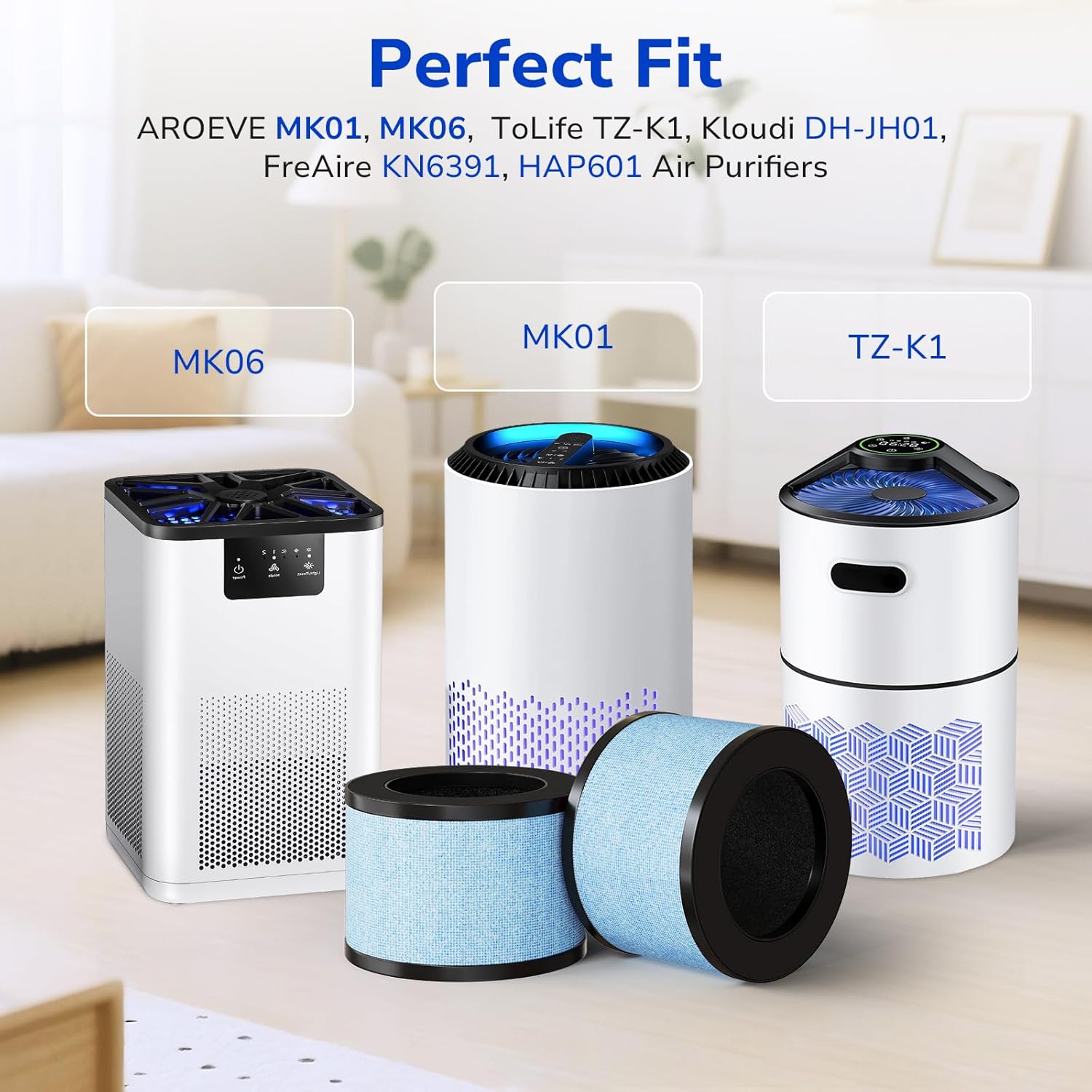 Fil-fresh 2-Pack MK01 & MK06 Air Purifier Filter Replacement for AROEVE MK01 & MK06, ToLife TZ-K1, Kloudi DH-JH01 Air Purifier, 4-IN-1 H13 True HEPA & Activated Carbon Filter, Blue - Image 2